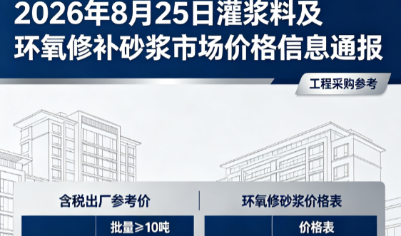平桂2026年8月25日灌浆料及环氧修补砂浆市场价格信息通报